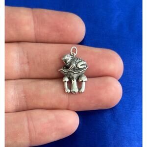 Sterling Silver Toad and Mushroom Charm, Silver Toad and Mushroom Charm